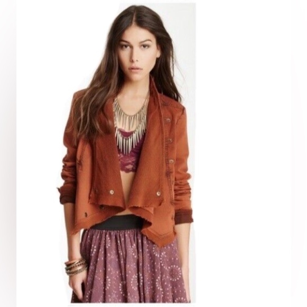Free People Raw Edge Cropped Denim Jacket